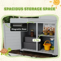 PawHut Wooden Tortoise House with Storage Cabinet, Openable Top, Lamp Holder, Windows, Light Grey(m-4)