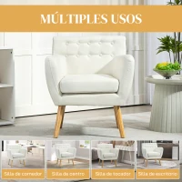 HOMCOM Butaca para Dormitorio con Reposabrazos y Patas de Madera Sofá Individual Carga 125 kg para Oficina Crema(m-6)
