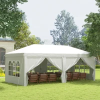 Outsunny 3 x 6 m Pop Up Gazebo with Sides and Windows, Height Adjustable Party Tent with Storage Bag for Garden, Camping, Event, White(m-2)