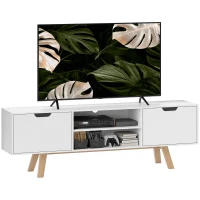 HOMCOM Meuble TV avec tiroirs et étagères ouvertes, MDF, 150 x 39 x 50 cm, Blanc(m-6)