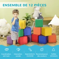 HOMCOM 12 Blocs Cubes de Construction en Mousse, modules de motricité, Jouets éducatifs, Mousse EPE Revêtement synthétique Multicolore(m-7)