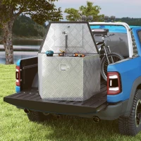 HOMCOM Werkzeugkasten für Anhänger aus Aluminium, abschließbar, in trapezförmigem Design, 73,7 x 41 x 46 cm, silber(m-2)