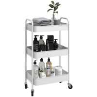 HOMCOM Carrello da Cucina a 3 Livelli con Maniglie e 4 Rotelle, in Acciaio, 45x30.6x79 cm, Bianco