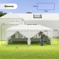 Outsunny 3 x 6 m Pop Up Gazebo with Sides and Windows, Height Adjustable Party Tent with Storage Bag for Garden, Camping, Event, White(m-3)