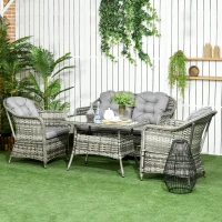 Outsunny Four-Piece Rattan Set, with Glass-Top Table - Grey(m-2)