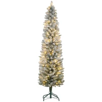 HOMCOM Sapin de Noël artificiel 180 cm avec éclairage LED blanc chaud, 329 branches enneigées, base en métal, réaliste et fin(m-10)
