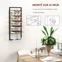 HOMCOM Étagère à bouteille casier à bouteille 5 niveaux pour 15 bouteilles 4 verres 35 x 25 x 86 cm bois de pin bois naturel(m-5)