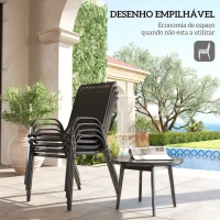 Outsunny Conjunto de 4 Cadeiras de Jardim Empilháveis Cadeiras de Jardim com Tecido Respirável Estrutura de Aço 54x71x93 cm Preto(m-4)