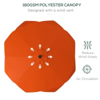 Outsunny Solar Patio Umbrella with LED and Tilt, Outdoor Market Table Umbrella Parasol with Crank, 3 x 3 (m), Orange(m-6)