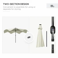 Outsunny Solar Patio Umbrella with LED and Tilt, Outdoor Market Table Umbrella Parasol with Crank, 3 x 3 (m), Cream White(m-8)