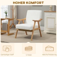 HOMCOM Polstersessel im Skandi-Design, Samtoptik, Massivholzrahmen, 68 x 74 x 82cm, Natur+Creme(m-4)