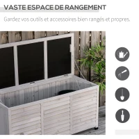 Outsunny Coffre de rangement extérieur malle de rangement en bois 283L 2 chaînes 127 x 56 x 60 cm gris(m-5)