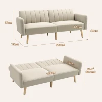 HOMCOM Schlafsofa 2-Sitzer skandinavisches Design, Verstellbare Rückenlehne in 3 Positionen, Holzbeine, Leinenstoff Beige(m-3)