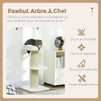 PawHut Arbre à chat avec griffoir centre d'activités 2 plateformes coussin crème(m-4)