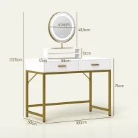 HOMCOM Coiffeuse avec Miroir pivotant à 360°, Éclairage LED, 2 tiroirs, Blanc/Or(m-3)