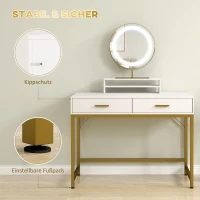 HOMCOM Coiffeuse avec Miroir pivotant à 360°, Éclairage LED, 2 tiroirs, Blanc/Or(m-4)