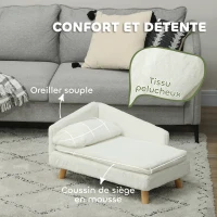 PawHut Canapé pour chien, lit pour chien chat, avec coussin oreiller, en peluche, 70l x 42,5P x 38,5H cm, crème(m-4)