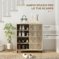 HOMCOM Scarpiera a 4 Livelli in Truciolato e Acciaio con Ripiani Regolabili, max 12 Paia, 80x40x93 cm, Color Legno(m-4)