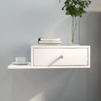 HOMCOM Lot de 2 tables de chevet murales - lot de 2 tables de nuit - étagère latérale et tiroir - 55l x 30P x 15H cm MDF blanc(m-8)