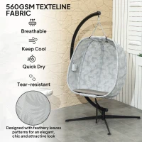 Outsunny Hanging Egg Chair Outdoor Indoor Garden Swing Chair with Folding Basket, Garden Hanging Chair with Stand, Thickened Cushion, Cup Holder for Patio, Balcony, Sand Brown(m-5)