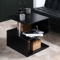 HOMCOM Tavolino Basso Da Salotto, Tavolino da Salotto Bianco, Design Moderno, Superficie Ampia, Due Ripiani, Forma S, in Legno e Ferro, 50 x 50 x 50cm, Nero(m-5)