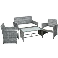 Outsunny Conjunto de Muebles de Ratán para Jardín Set de Sofá Doble 2 Sillones y 1 Mesa de Centro para Terraza Gris(m-1)