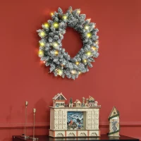 HOMCOM Couronne de Noël porte artificielle 60 CM avec pommes de pin et grappes de baies, lumières LED et minuterie vert(m-8)
