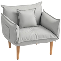 HOMCOM Fauteuil Lounge 2-en-1 Réglable, Fauteuil de Sol avec Coussin, Fauteuil Rembourré, pour Salon, Chambre à coucher, Gris clair
