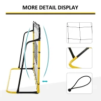 HOMCOM Filet de rebond de football, 184L x 123H cm, rebondisseur de football, 5 angles réglables de 60° à 90°,  jaune et noir(m-8)