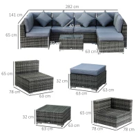 Outsunny 8 Piece Rattan Corner Sofa Set with Wide & Deep Seat, Assembled Aluminium PE Rattan Garden Furniture Set with Thick Cushions and Glass Top Table for Outdoor, Conservatory, Grey(m-3)