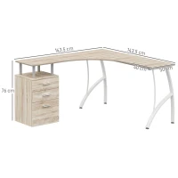 HOMCOM L-Shaped Computer Desk Table with Storage Drawer, Home Office Desk Corner Industrial Style Workstation for A4 Files 143.5 x 143.5 x 76cm, Oak(m-3)