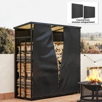 Outsunny Lot de deux housses pour râtelier à bûches housses pour porte-bûches protection l'eau les UV toile Oxford 600D noir(m-7)