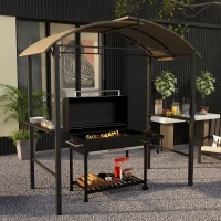 Outsunny Pavillon de Barbecue, 2 Tablettes Latérales, Crochets, Cadre en Acier, 1,1 x 2,3m, Kaki(m-2)