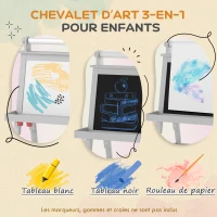 AIYAPLAY Tableau chevalet enfant 3 en 1 avec tableau blanc magnétique, tableau à craie, rouleau papier, 2 paniers, 3-6 ans, gris(m-4)