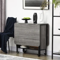 HOMCOM Klappbarer Küchentisch ausziehbarer Esstisch auf Rollen für bis zu 6 Personen mit integriertem Regal, 6 Räder, Grau(m-4)