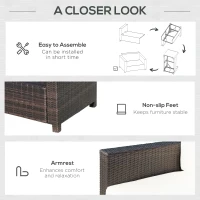 Outsunny Rattan Sofa, 2 Seater Garden Furniture with Soft Padded Cushion and Armrests, Wicker Garden Loveseat for Patio, Mixed Brown(m-6)