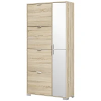 HOMCOM Meuble à chaussures avec 4 abattants, 2 placards et façades miroir pour 16 paires de chaussures, meuble d'entrée(m-1)