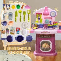 AIYAPLAY Cuisine enfant accessoires 38 PCS jouet d'imitation pour enfant dinette enfant 3-6 ans lumières et sons réalistes rose(m-6)