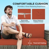 Outsunny Rattan Sofa, 2 Seater Garden Furniture with Soft Padded Cushion and Armrests, Wicker Garden Loveseat for Patio, Grey(m-5)