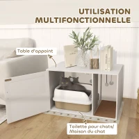 PawHut Maison de toilette chat meuble litière pour chat tapis griffoir porte avec poignées style bohème 80 x 50 x 50 cm blanc(m-4)