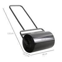Outsunny Rasenwalze mit U-Griff, Gartenwalze, Gartenrolle, 32 cm Durchmesser, 38 L Wasser-/62 kg Sand, Metall, Schwarz, 58 x 32,5 x 113 cm(m-3)