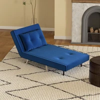 HOMCOM Liegesessel Sessel mit Liegefunktion Schlafsessel, Knopfheftung, Leinenoptik, 77 cm x 88 cm x 83 cm, Blau(m-2)