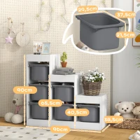 AIYAPLAY Meuble de rangement pour jouets des enfants avec 6 bacs amovibles, 3 niveaux de rangement, 96 x 38,5 x 90, gris(m-3)