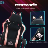 HOMCOM Silla Gamer Reclinable con Altura Ajustable Reposapiés Retráctil Soporte Lumbar y Reposacabezas Desmontable Negro(m-4)