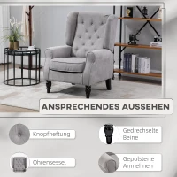 HOMCOM Ohrensessel Sessel mit Tufting, hoher Rückenlehne, Gepolstert Loungesessel mit abgerundeten Armlehnen, Holzbeine, für Schlafzimmer, Wohnzimmer, bis 160 kg, Grau(m-4)