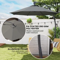 Outsunny 3(m) Garden Cantilever Parasol, Round Overhanging Umbrella with Crank Handle, Cross Base, Aluminium Frame and 360° Rotation, Banana Patio Umbrella for Outdoor Sun Shade, Grey(m-4)