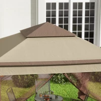 Outsunny Tonnelle de jardin exterieur Pop-up barum Pliant, 3 x 3 m, Métal Polyester, imperméabilisé Anti UV, moustiquaires + Sac de Transport, café(m-7)