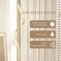 HOMCOM Stehleuchte im Spiraldesign, Fußschalter, 3 Helligkeitsstufen, 1,46 m, Gold(m-6)