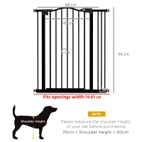 PawHut Metal Pet Safety Gate Dog Gate Folding Fence 74-87cm, Black(m-3)