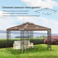 Outsunny Toit de Remplacement pour pavillon de Jardin Toile de Rechange pour pavillon tonnelle Tente 3 x 3 m Marron(m-3)